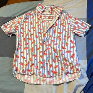 Blue and White Striped Button Down with Watermelons